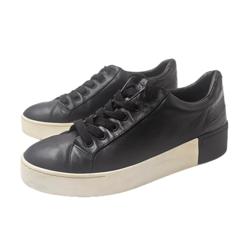Vince Womens Bensley Black Leather Platform Lace Up Sneakers EU39 US8.5